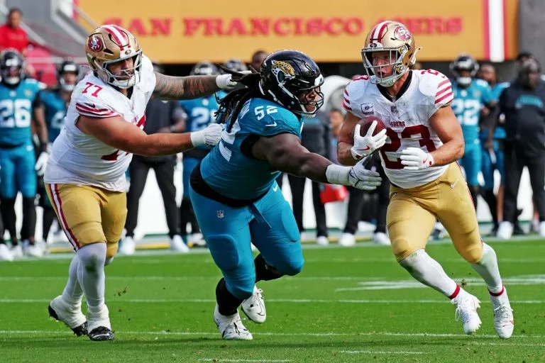 Christian McCaffrey looks to lerad the Niners to the Upset of the Rams.
